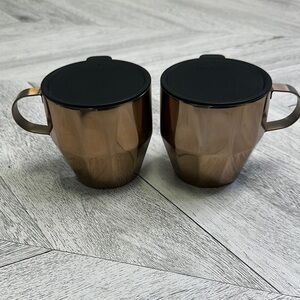 Starbucks- Copper Bronze Coffee Mugs with Black Lids
